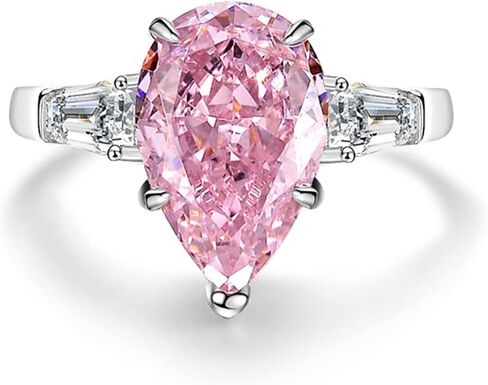 Psiroy 925 Sterling Silver Plated Pear Shaped Simulated Pink Topaz Engagement Wedding Band Ring for Women in Saudi Arabia
