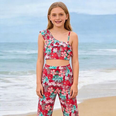 Girls 3 Pieces Bikini Swimsuit Kids Bathing Suit with Rash Guard Pants Quick Dry Swimwear for Summer Vacation Red 7-16Y in Kuwait