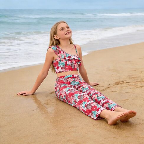 Girls 3 Pieces Bikini Swimsuit Kids Bathing Suit with Rash Guard Pants Quick Dry Swimwear for Summer Vacation Red 7-16Y in Kuwait