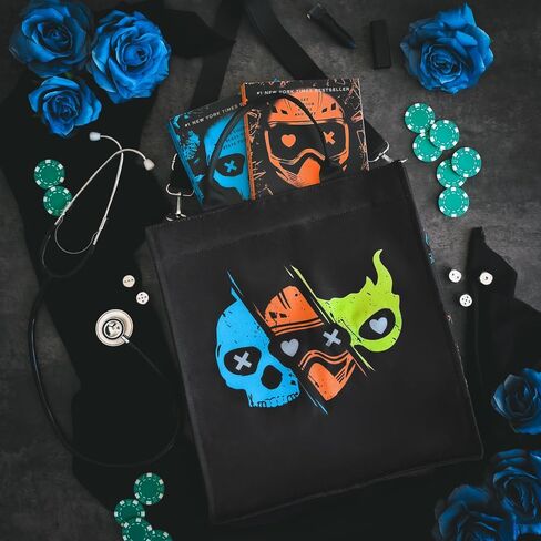 ConQuest Journals Navessa Allen Into Darkness Masks Book Bag, Crossbody Tote Bags, Top Handle, Snap Closure, Pocket, Patterned Lining, Lights Out, Caught Up & Game On, 15'' x 13'', Officially Licensed in Kuwait