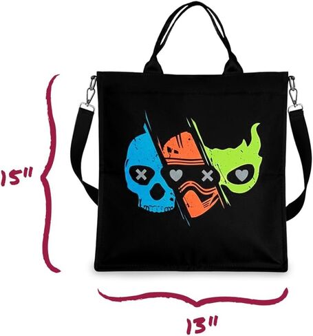 ConQuest Journals Navessa Allen Into Darkness Masks Book Bag, Crossbody Tote Bags, Top Handle, Snap Closure, Pocket, Patterned Lining, Lights Out, Caught Up & Game On, 15'' x 13'', Officially Licensed in Kuwait