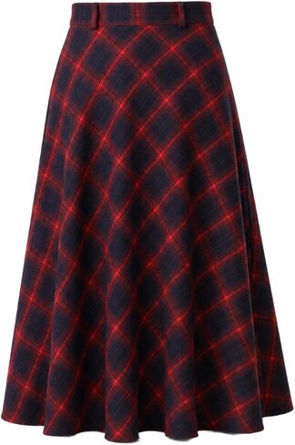 Plaid Skirts for Women Fall Winter High Waisted A Line Vintage Tartan Midi Long Skirt with Pockets in Saudi Arabia