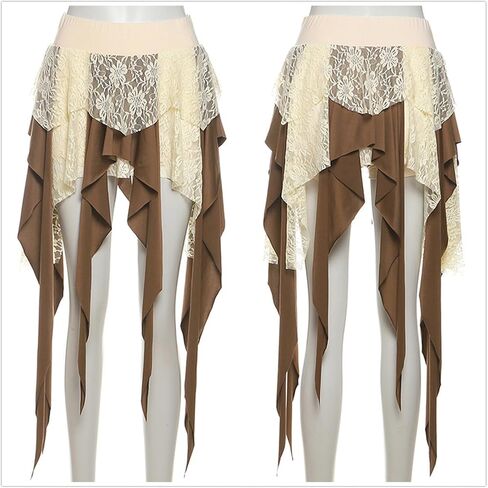 TOMETO STAR Flowy Asymmetrical Skirt for Women - Layered Lace Floral Gothic Boho Punk Style, Vacation Dance in Saudi Arabia