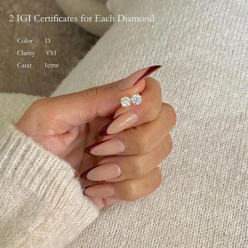 IGI Certified D Color Lab Grown Diamond Earrings for Women, 1 Carat(ctw) Round Cut VS1 Clarity with 2 IGI Certificates, 925 Sterling Silver Stud Earrings for Wedding Bridal in Saudi Arabia