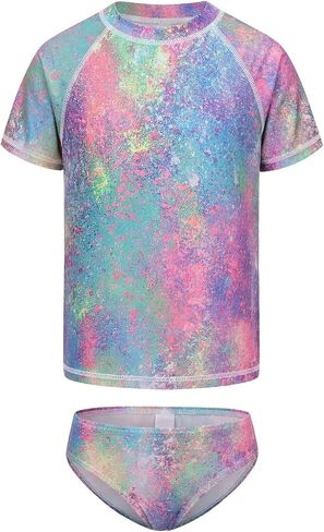 Girls Rash Guard Swimsuits Set Short Sleeve Bathing Suits for Kids Girls Swim Set Hawaiian Beachwear 3-16 Years in Saudi Arabia
