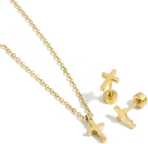 Gold Cross Jewelry - Gold, hypoallergenic, flat back earring, all-day comfort for sensitive ears in Kuwait