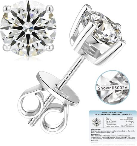 SHOWNII Diamond Earrings for Women Certified LAB GROWN Studs Earring 0.5CT 1CT 14K Gold Plated S925 Sterling Silver 4-Prong Screw Back Round Cut (I-J Color, S1-VS2 Clarity). in Saudi Arabia