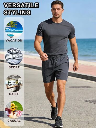 2 Pieces Summer Men's Breathable Quick-Dry Shorts Large Size,Comfortable for Home, Outdoor, Beach, Casual Street Fashion in Kuwait