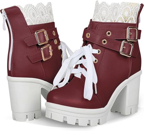 BEAUPAS Women's Chunky Platform High Heel Boots Lace Up Gothic Ankle Booties Block Heel Buckle Punk Shoes in Saudi Arabia