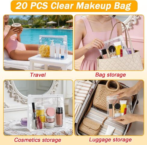 Arroyner 20 PCS Mini Clear Makeup Bag Small Clear Plastic Cosmetic Bags with Zipper Travel Toiletry Makeup Bag in Saudi Arabia