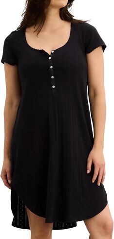 HATCH The Pointelle Nightgown, Short Sleeve, Stretchy, Soft Women's Dress for Easy Nursing, Pregnancy & Postpartum, Black in Kuwait