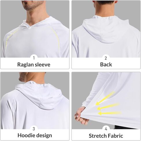 LOOGU Men's UPF 50+ Sun Protection Hoodie Shirt Long Sleeve Lightweight, Rash Guard SPF T-Shirts for Fishing Hiking in Saudi Arabia