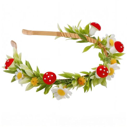 Mushroom Crown Flower Headband, Red Fairy Woodland Mushroom Headband, Fantasy Forest Elf Floral Headpiece for Women Renaissance Renfaire Costume Cosplay Party Hair Accessories in Saudi Arabia