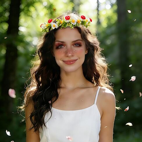Mushroom Crown Flower Headband, Red Fairy Woodland Mushroom Headband, Fantasy Forest Elf Floral Headpiece for Women Renaissance Renfaire Costume Cosplay Party Hair Accessories in Saudi Arabia
