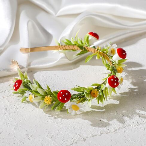 Mushroom Crown Flower Headband, Red Fairy Woodland Mushroom Headband, Fantasy Forest Elf Floral Headpiece for Women Renaissance Renfaire Costume Cosplay Party Hair Accessories in Saudi Arabia