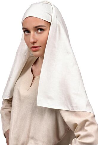 KUOIN Women's Medieval Headpiece White Coif Nun Headscarf Renaissance Costume Accessories in Saudi Arabia