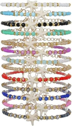 Colorful Starfish Beaded Bracelets for Women Men, Handmade Boho Summer Beach Stackable Friendship Bracelets with Glass Beads, Resin Starfish Charm, Adjustable Vacation Jewelry in Saudi Arabia