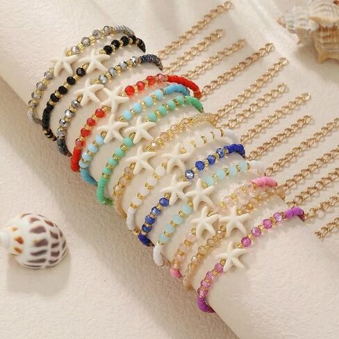 Colorful Starfish Beaded Bracelets for Women Men, Handmade Boho Summer Beach Stackable Friendship Bracelets with Glass Beads, Resin Starfish Charm, Adjustable Vacation Jewelry in Saudi Arabia
