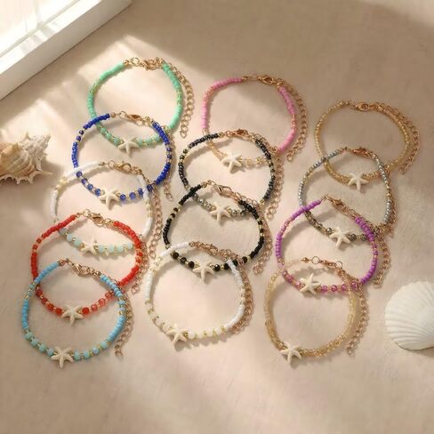 Colorful Starfish Beaded Bracelets for Women Men, Handmade Boho Summer Beach Stackable Friendship Bracelets with Glass Beads, Resin Starfish Charm, Adjustable Vacation Jewelry in Saudi Arabia