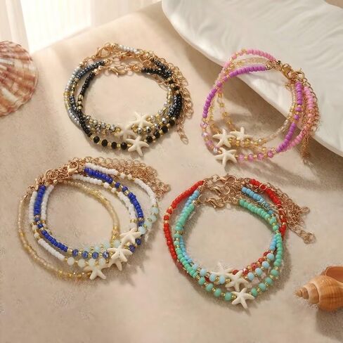 Colorful Starfish Beaded Bracelets for Women Men, Handmade Boho Summer Beach Stackable Friendship Bracelets with Glass Beads, Resin Starfish Charm, Adjustable Vacation Jewelry in Saudi Arabia