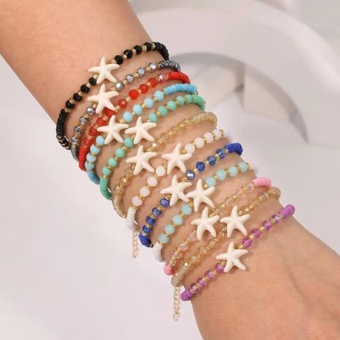 Colorful Starfish Beaded Bracelets for Women Men, Handmade Boho Summer Beach Stackable Friendship Bracelets with Glass Beads, Resin Starfish Charm, Adjustable Vacation Jewelry in Saudi Arabia