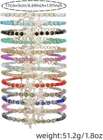 Colorful Starfish Beaded Bracelets for Women Men, Handmade Boho Summer Beach Stackable Friendship Bracelets with Glass Beads, Resin Starfish Charm, Adjustable Vacation Jewelry in Saudi Arabia