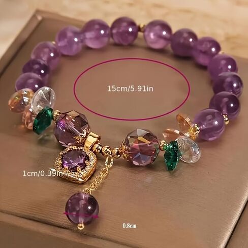 Classic Amethyst Bead Bracelet with Cubic Zirconia, Uncoated for Natural Shine - Stylish Everyday Wear and Gift for Women in Kuwait