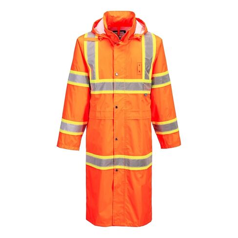 Portwest UH405 Hi Vis معطف مطر بشريط متباين مقاوم للماء بطول 48 بوصة، غطاء محرك السيارة عاكس للضوء، ملابس عمل واقية خفيفة الوزن قابلة للتنفس، أصفر، متوسط in Kuwait