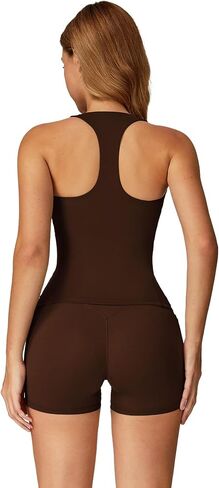 Womens Workout Sets 2 Piece Crossover Biker Shorts with Pockets Built in bra Racerback Tank Tops Gym Yoga Pilates Sets in Kuwait