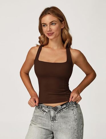 Womens Workout Sets 2 Piece Crossover Biker Shorts with Pockets Built in bra Racerback Tank Tops Gym Yoga Pilates Sets in Kuwait