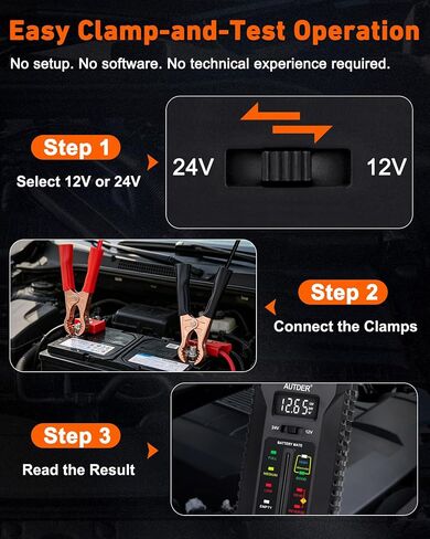 AUTDER Car Battery Tester and Alternator Tester 12V/24V with LCD Display and LED Indication Automotive Battery Voltage Meter for Cars Trucks Motorcycles in Kuwait