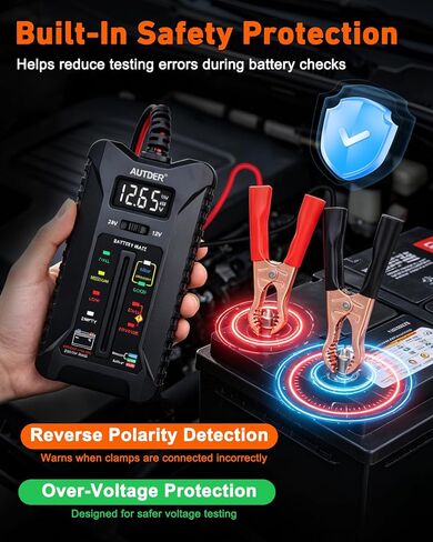 AUTDER Car Battery Tester and Alternator Tester 12V/24V with LCD Display and LED Indication Automotive Battery Voltage Meter for Cars Trucks Motorcycles in Kuwait