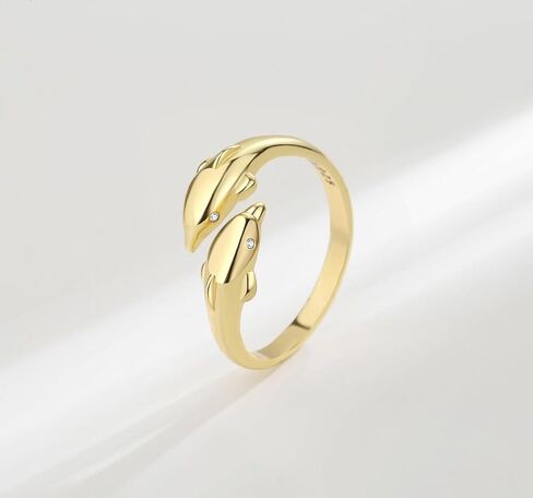 Cutesmile Dolphin Ring Fashion Jewelry Gold/Silver CZ Crystal Diamond Double Dolphin Open Adjustable Ring for Couple(Gold) in Saudi Arabia