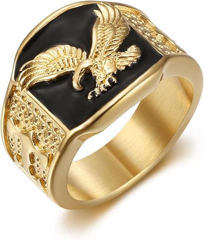 American Bald Eagle Ring for Men Stainless Steel Silver & Gold Plated, Patriotic USA Biker/Western Jewelry,Veteran/Dad Gift,Freedom Symbol in Saudi Arabia