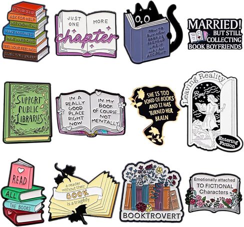 Book Enamel Pins | 12-Piece Set of Literary & Bookish Pins for Book Lovers, Readers & Collectors | Premium Quality Enamel Badges in Saudi Arabia