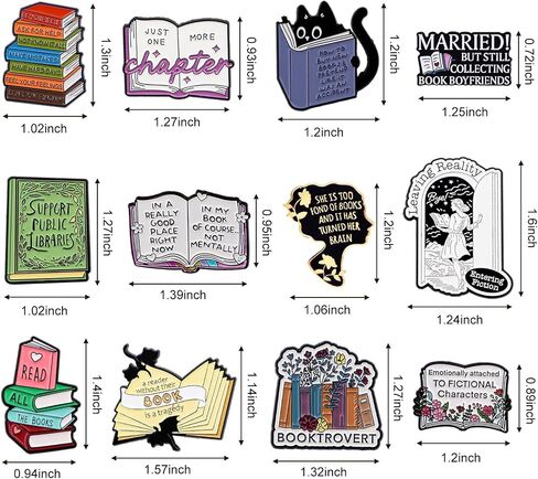 Book Enamel Pins | 12-Piece Set of Literary & Bookish Pins for Book Lovers, Readers & Collectors | Premium Quality Enamel Badges in Saudi Arabia