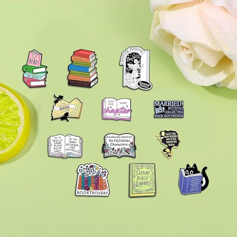 Book Enamel Pins | 12-Piece Set of Literary & Bookish Pins for Book Lovers, Readers & Collectors | Premium Quality Enamel Badges in Saudi Arabia