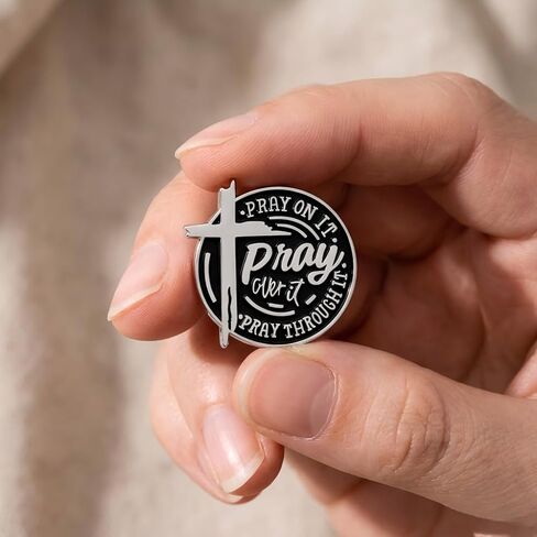 Funny Cross Pin - Enamel Religious Pins Brooch for Backpacks, Jackets, Hats with "Pray On It, Pray Over It, Pray Through It". Inspirational Christian Faith Brooches Gift for Friends and Adults in Saudi Arabia