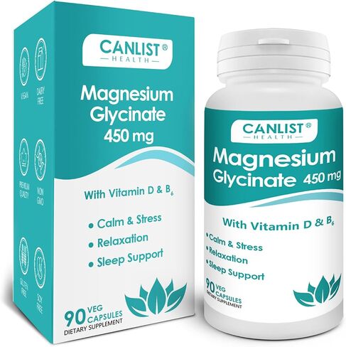 CANLIST Magnesium Glycinate Supplements 450mg for Bone & Muscle Health, Supports Deep Sleep, Muscle Relaxation & Stress Relief, High Absorption, Vegan, Non-GMO, 90 Capsules in Saudi Arabia