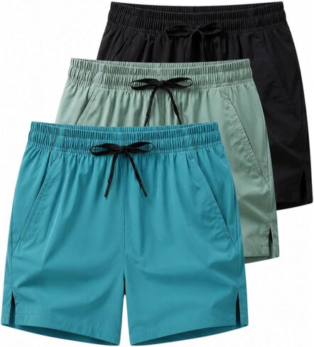 3Pack Men's Workout Shorts Set with Pockets, 5 Inch Lightweight Drawstring Waist Athletic Shorts in Kuwait