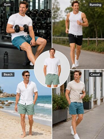 3Pack Men's Workout Shorts Set with Pockets, 5 Inch Lightweight Drawstring Waist Athletic Shorts in Kuwait