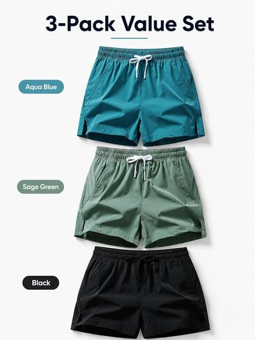 3Pack Men's Workout Shorts Set with Pockets, 5 Inch Lightweight Drawstring Waist Athletic Shorts in Kuwait