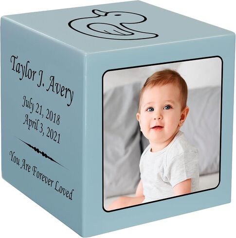 Stonewood Custom Photo Cremation Urn Cube for Infant Ashes - Composite Wood Cremation Urn for Childs Ashes - 15 Cubic Inch Capacity - Includes Name, Dates and Sentiment in Saudi Arabia