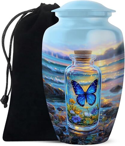 Customization Butterfly Urns - Large Burial Purple Butterfly Beach Urn - Custom Engraved Urns for Husband and Wife - Cremation Memorial Urns (10 Inch) in Saudi Arabia