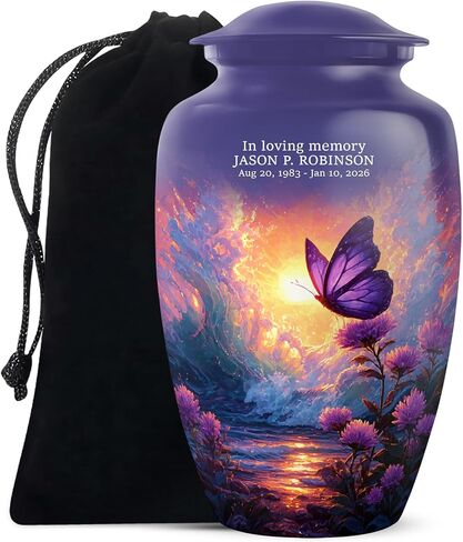 Customization Butterfly Urns - Large Burial Purple Butterfly Beach Urn - Custom Engraved Urns for Husband and Wife - Cremation Memorial Urns (10 Inch) in Kuwait