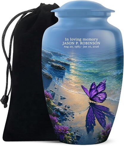 Customization Butterfly Urns - Large Burial Purple Butterfly Beach Urn - Custom Engraved Urns for Husband and Wife - Cremation Memorial Urns (10 Inch) in Kuwait