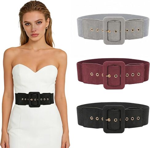 Dimore 3 Pack Wide Elastic Belts for Women Dresses - Stretchy Vintage Waist Belt, Retro Cinch Belt for Jeans & Tunics in Saudi Arabia