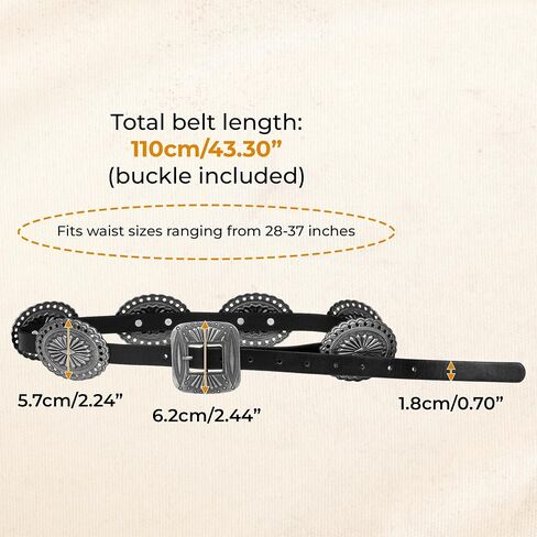 Western Leather Concho Belt for Women 110cm/43in, Cowgirl National Carved Floral Buckle Waist Belt PU Adjustable Hot Girl For Coat Skirts Jeans Dress Country Concert Nashville Outfits Vintage in Saudi Arabia