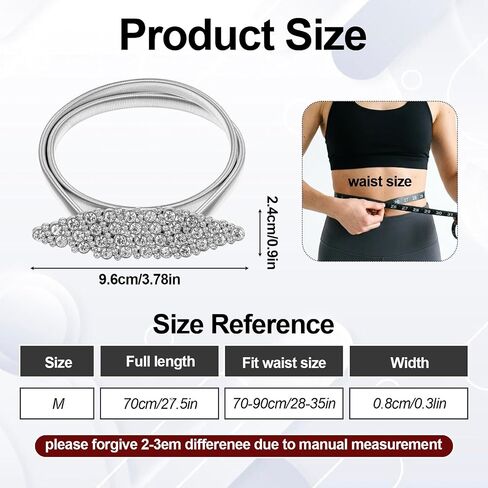 Silver Rhinestone Elastic Waist Belt for Women, Lightweight Metal Chain Dress Belt, Durable Sparkly Skinny Crystal Accessory for Wedding Party, Formal Occasion, Bridal Shower in Saudi Arabia