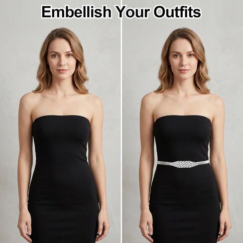 Silver Rhinestone Elastic Waist Belt for Women, Lightweight Metal Chain Dress Belt, Durable Sparkly Skinny Crystal Accessory for Wedding Party, Formal Occasion, Bridal Shower in Saudi Arabia